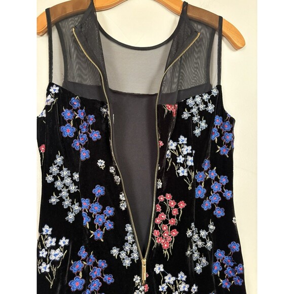 Calvin Klein Black Velvet & Mesh Floral Embroidered Pencil Dress Sleeveless SZ 4 - Picture 6 of 11